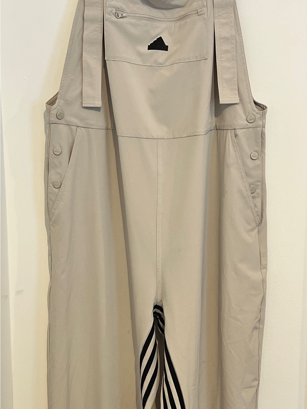 adidas Beige Utility Jumpsuit with Striped Trim
